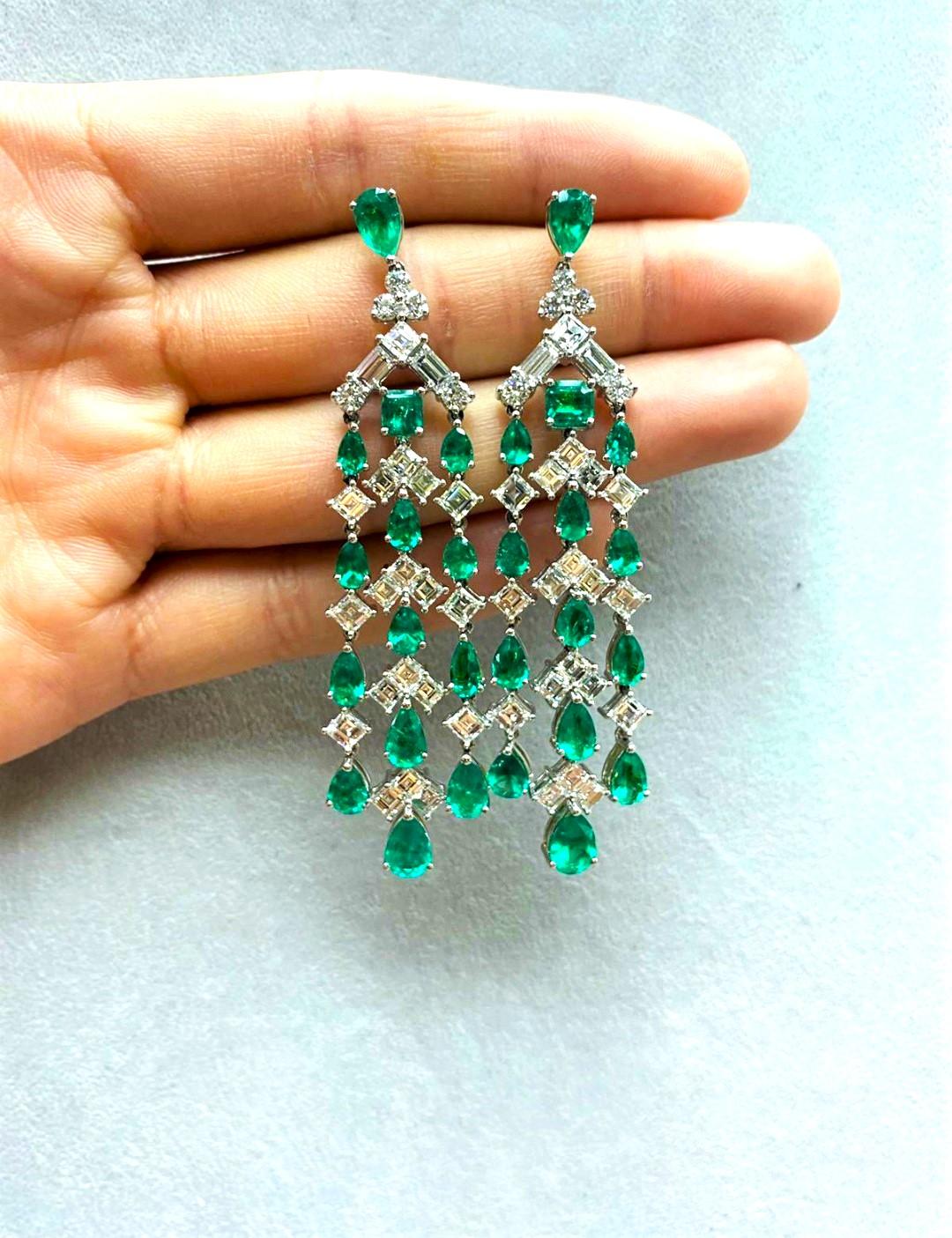 Mixed Cut NWT $160, 000 18KT Large Fancy Glittering Colombian Emerald Diamond Earrings For Sale