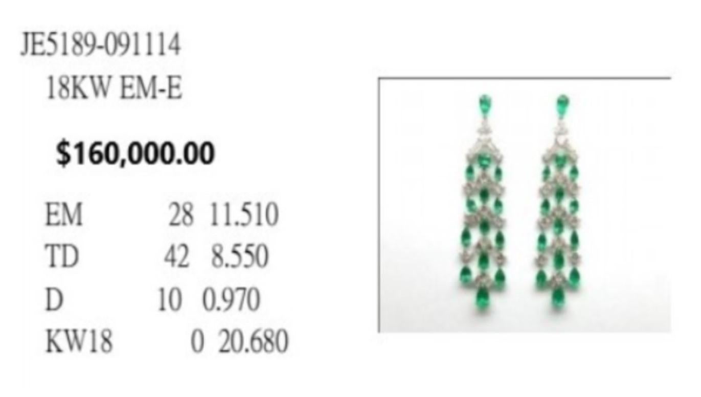 Women's NWT $160, 000 18KT Large Fancy Glittering Colombian Emerald Diamond Earrings For Sale