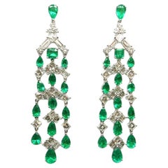 NWT $160, 000 18KT Large Fancy Glittering Colombian Emerald Diamond Earrings