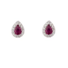 NWT $1600 18KT Gold Glittering Fancy Red Pear Ruby Diamond Stud Earrings Studs