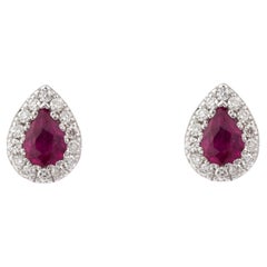 NWT $1600 Oro 18KT Orecchini con perle rosse scintillanti, diamanti e borchie