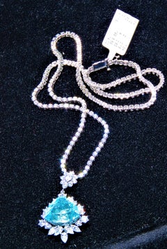NWT 160, 000 18KT Magnificent Rare Fancy 15ct Paraiba Tourmaline Diamond Necklace