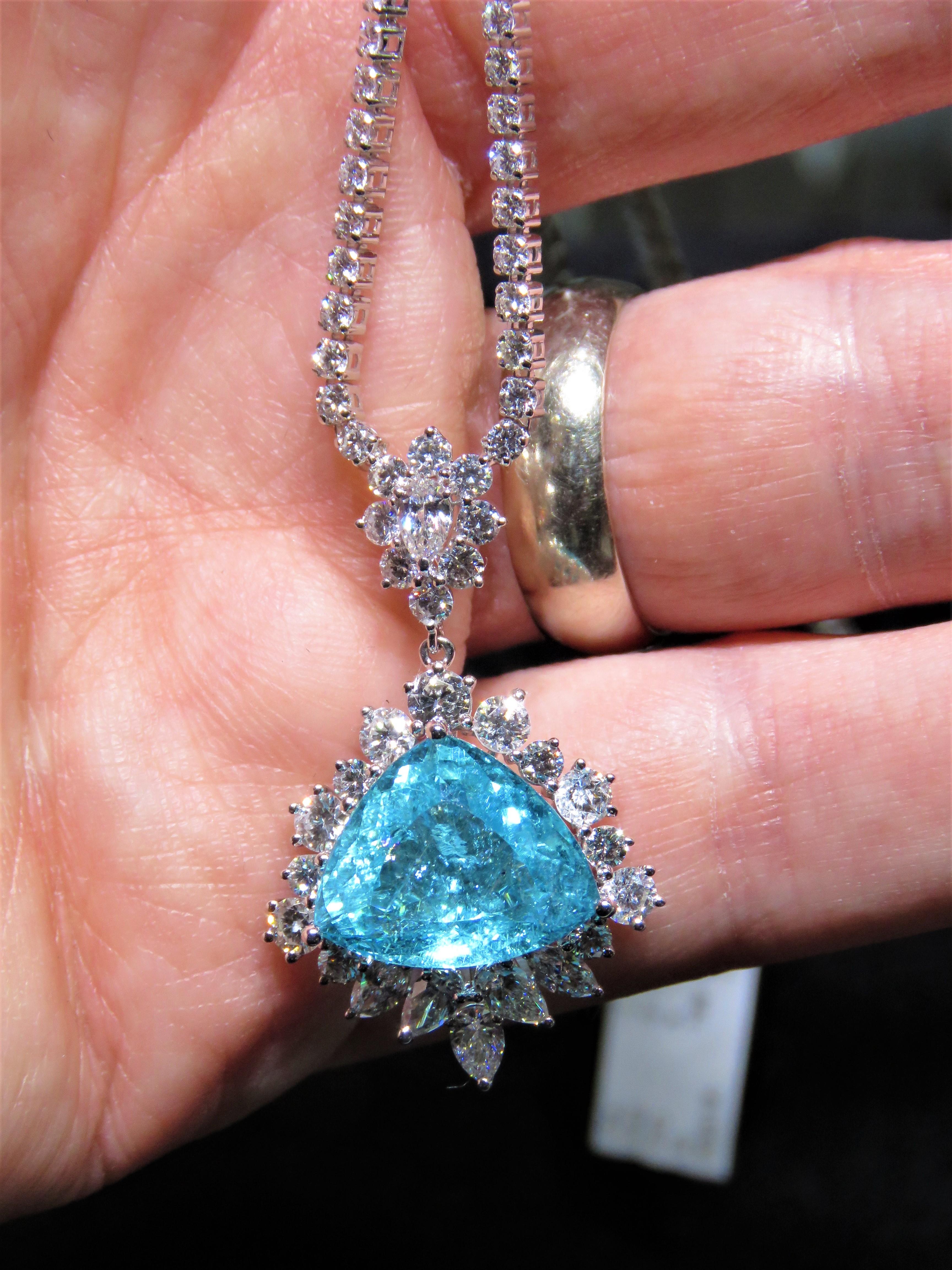 Mixed Cut NWT 160, 000 18KT Magnificent Rare Fancy 15ct Paraiba Tourmaline Diamond Necklace For Sale