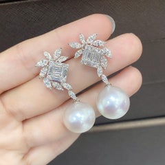 NWT $16, 109 Rare 18KT White Gold Fancy Large South Sea Pearl Diamond Earrings