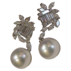 NWT $16, 109 Rare 18KT White Gold Fancy Large South Sea Pearl Diamond Earrings