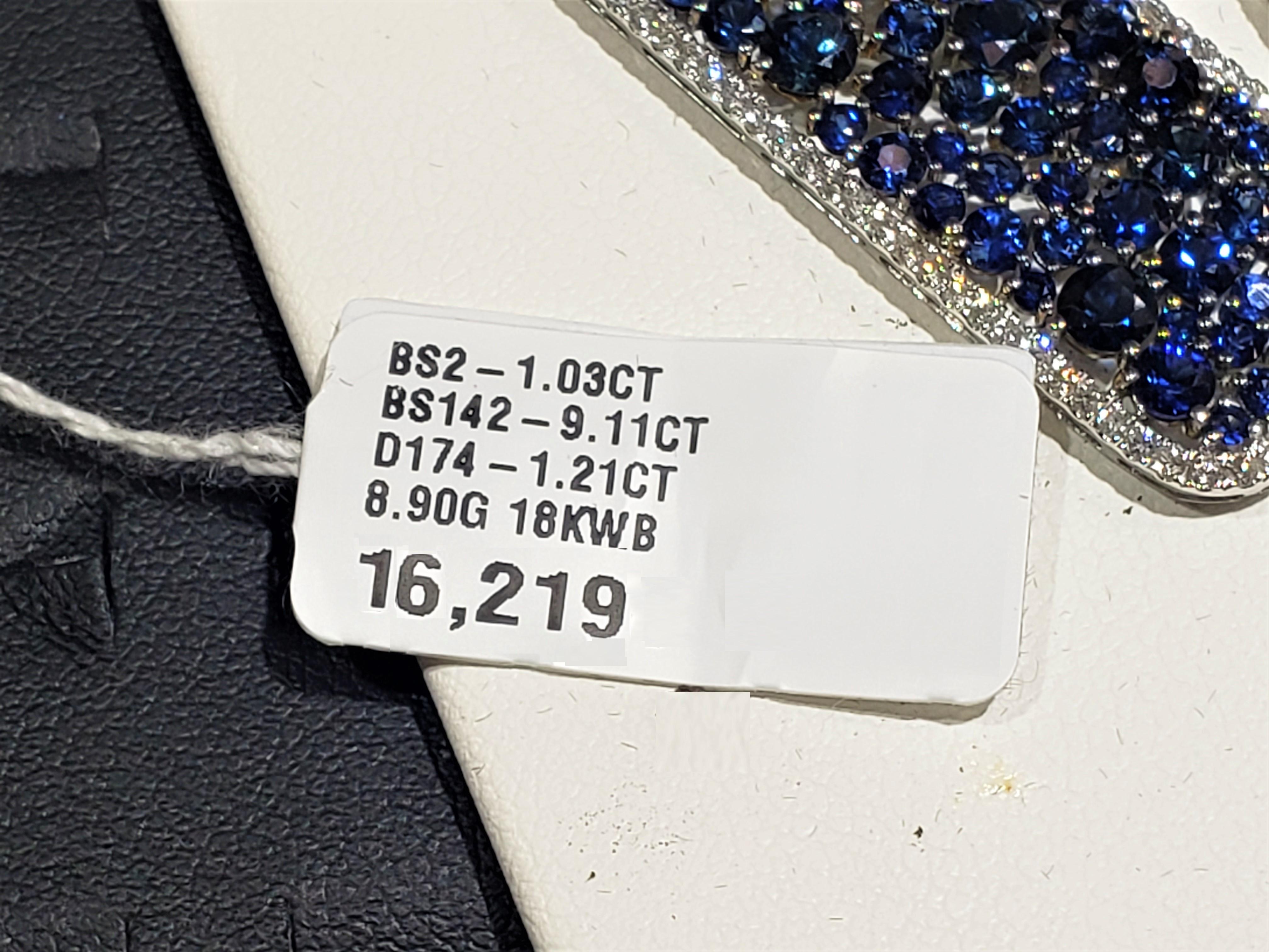 Mixed Cut NWT $16, 219 18KT Gold 11.50CT Rare Fancy Blue Sapphire Diamond Dangle Earrings For Sale