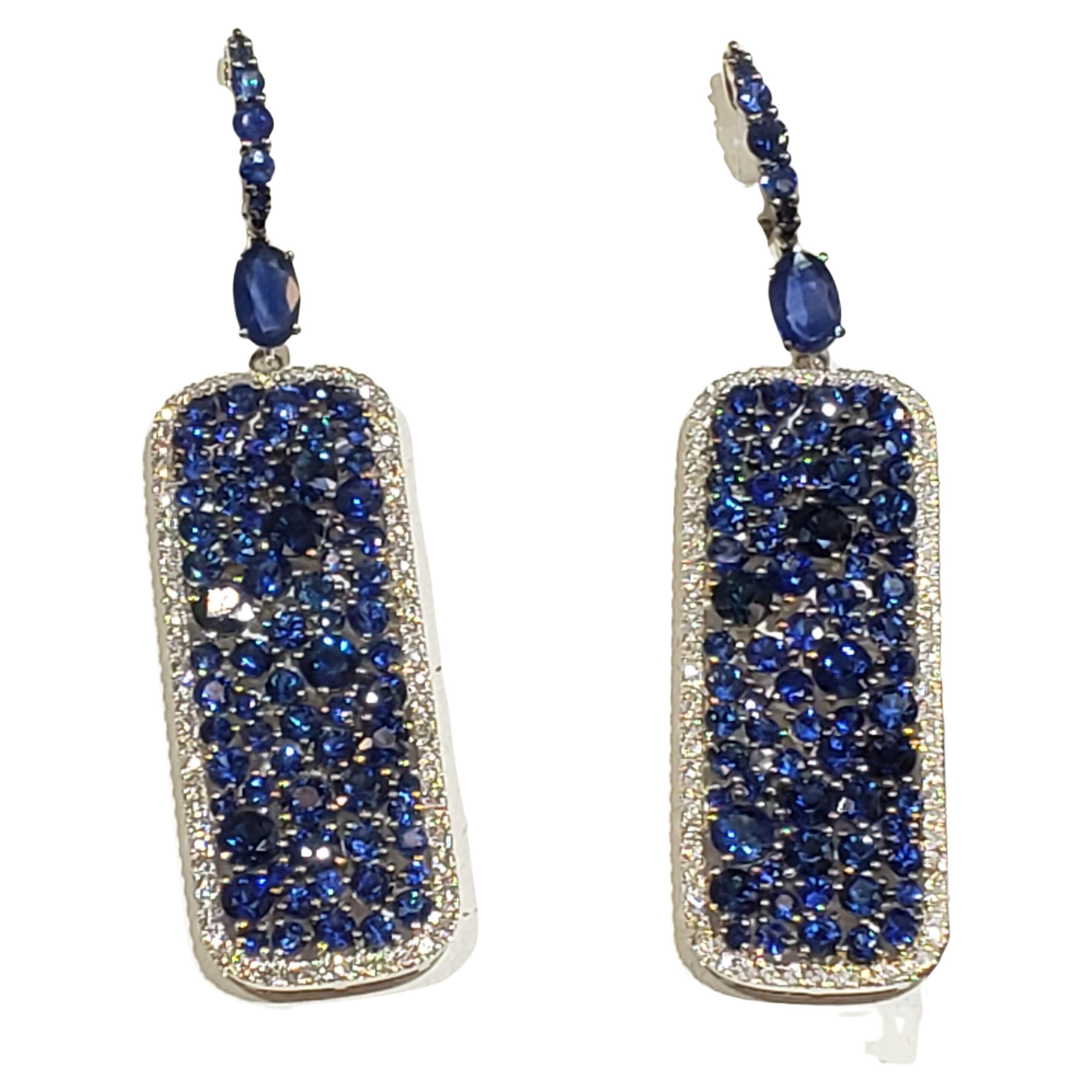NWT $16, 219 18KT Gold 11.50CT Rare Fancy Blue Sapphire Diamond Dangle Earrings For Sale