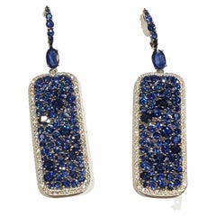 NWT $16, 219 18KT Gold 11.50CT Rare Fancy Blue Sapphire Diamond Dangle Earrings