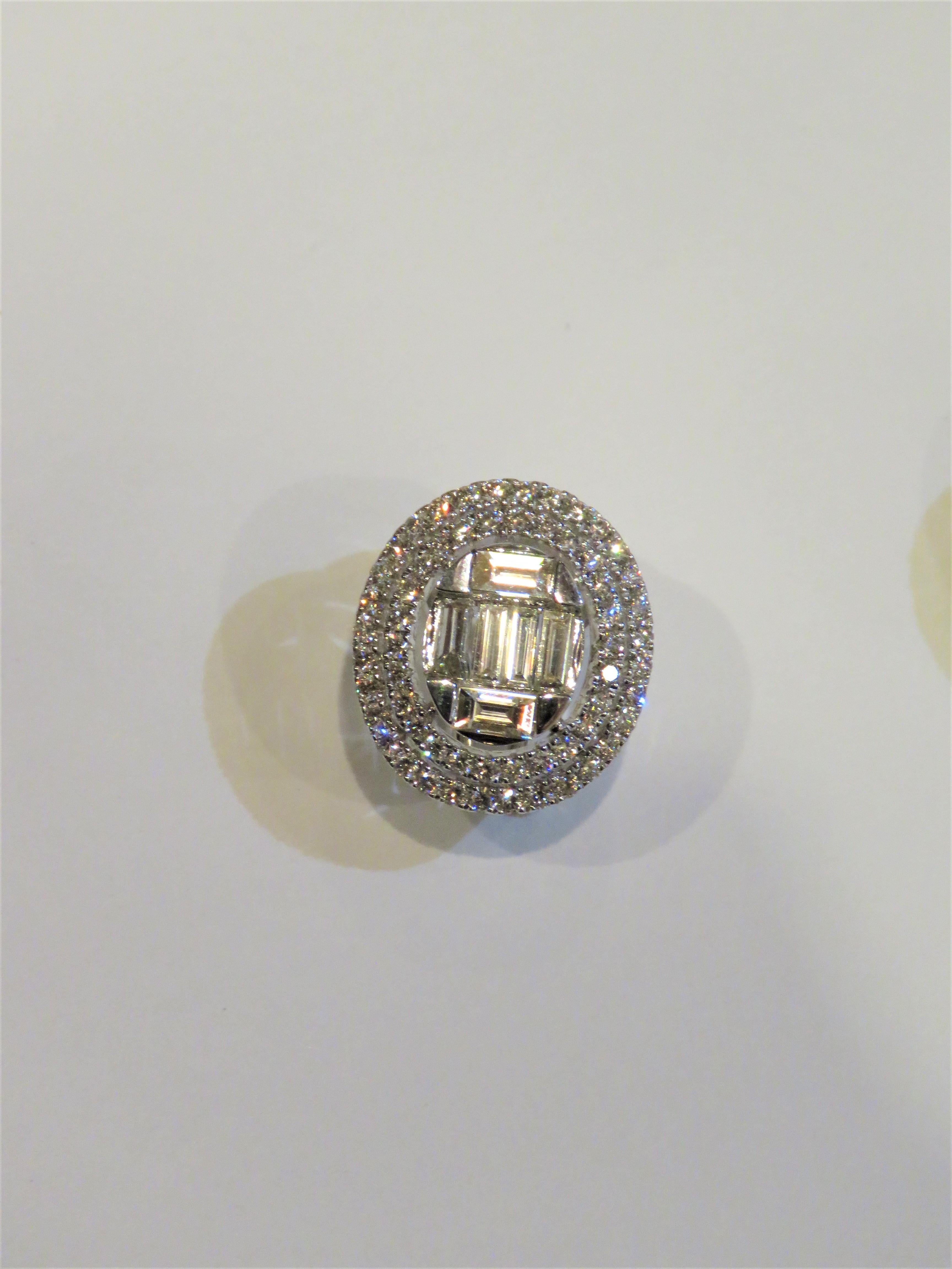 Baguette Cut NWT $16, 419 Gorgeous 18Kt Magnificent Large Baguette Halo Stud Diamond Earrings For Sale