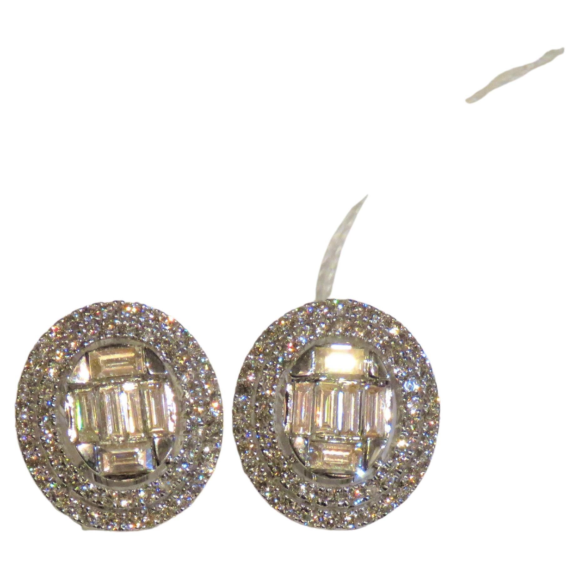 NWT $16, 419 Gorgeous 18Kt Magnificent Large Baguette Halo Stud Diamond Earrings For Sale