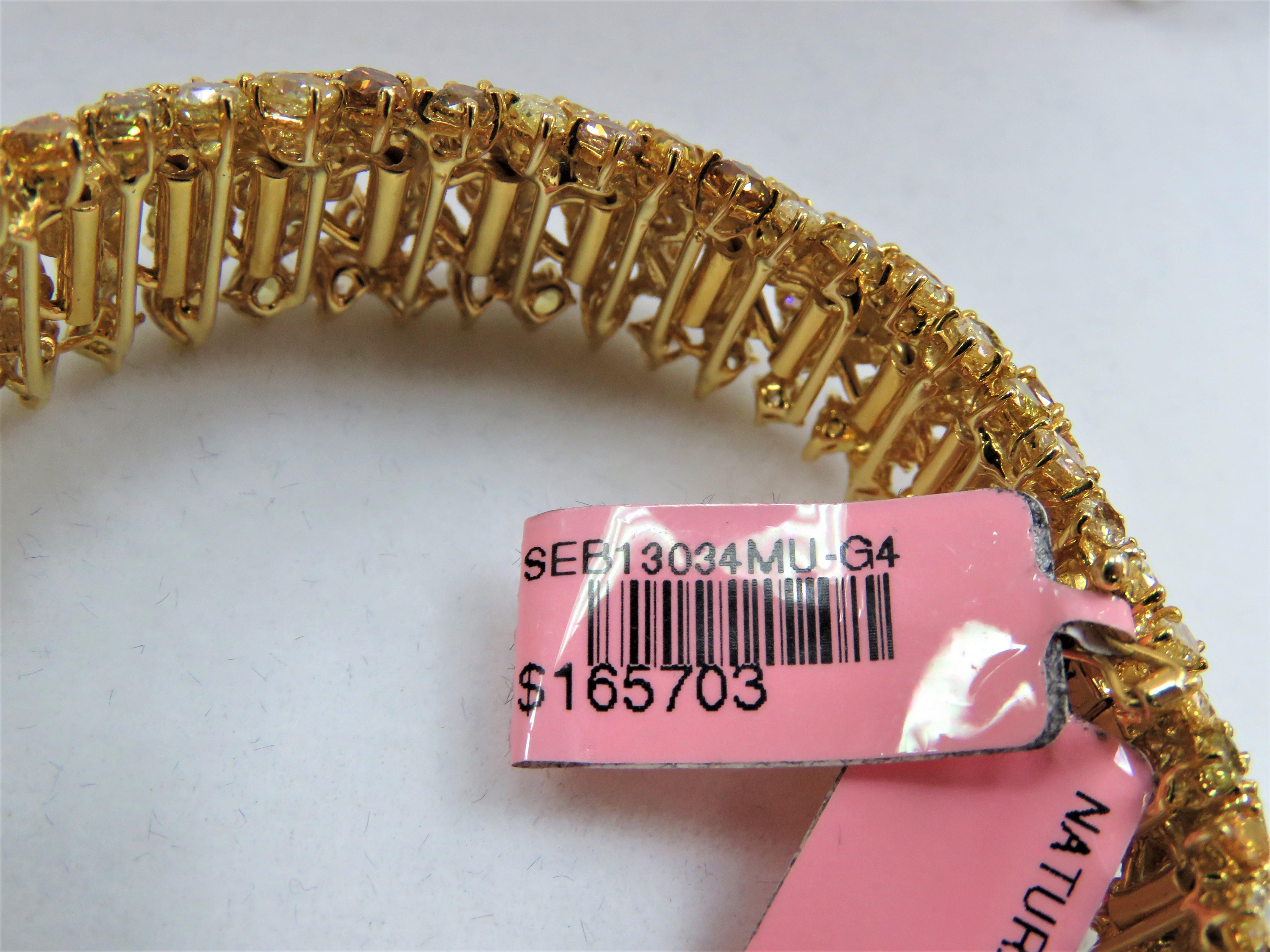 Mixed Cut Nwt $165, 703 Rare Fancy 18kt Gold Gorgeous 35ct Fancy Yellow Diamond Bracelet For Sale
