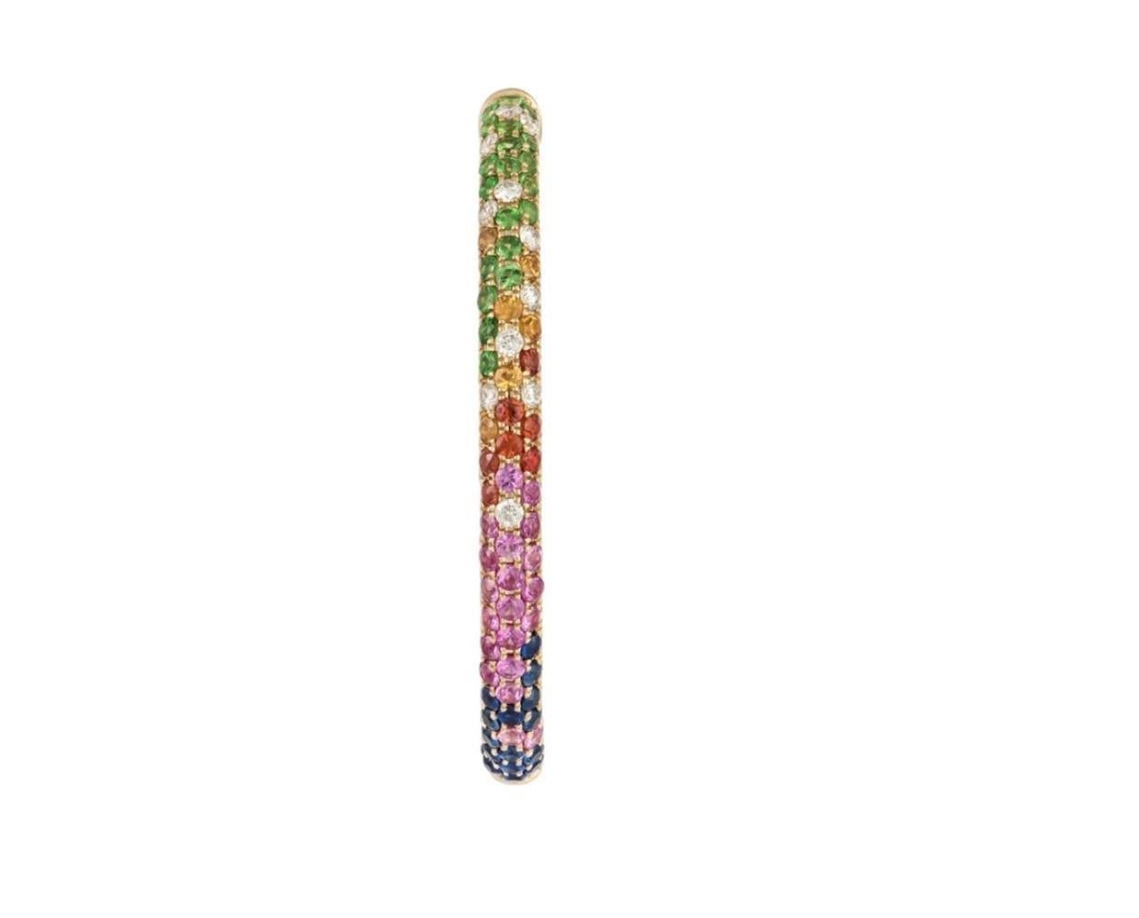Mixed Cut NWT $16, 500 18KT Gold Fancy Glittering Rainbow Sapphire Diamond Hoop Earrings