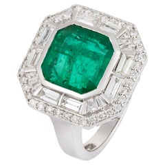 NWT $17, 000 18KT Gold Gorgeous Large 6CT Fancy Glittering Emerald Diamond Ring
