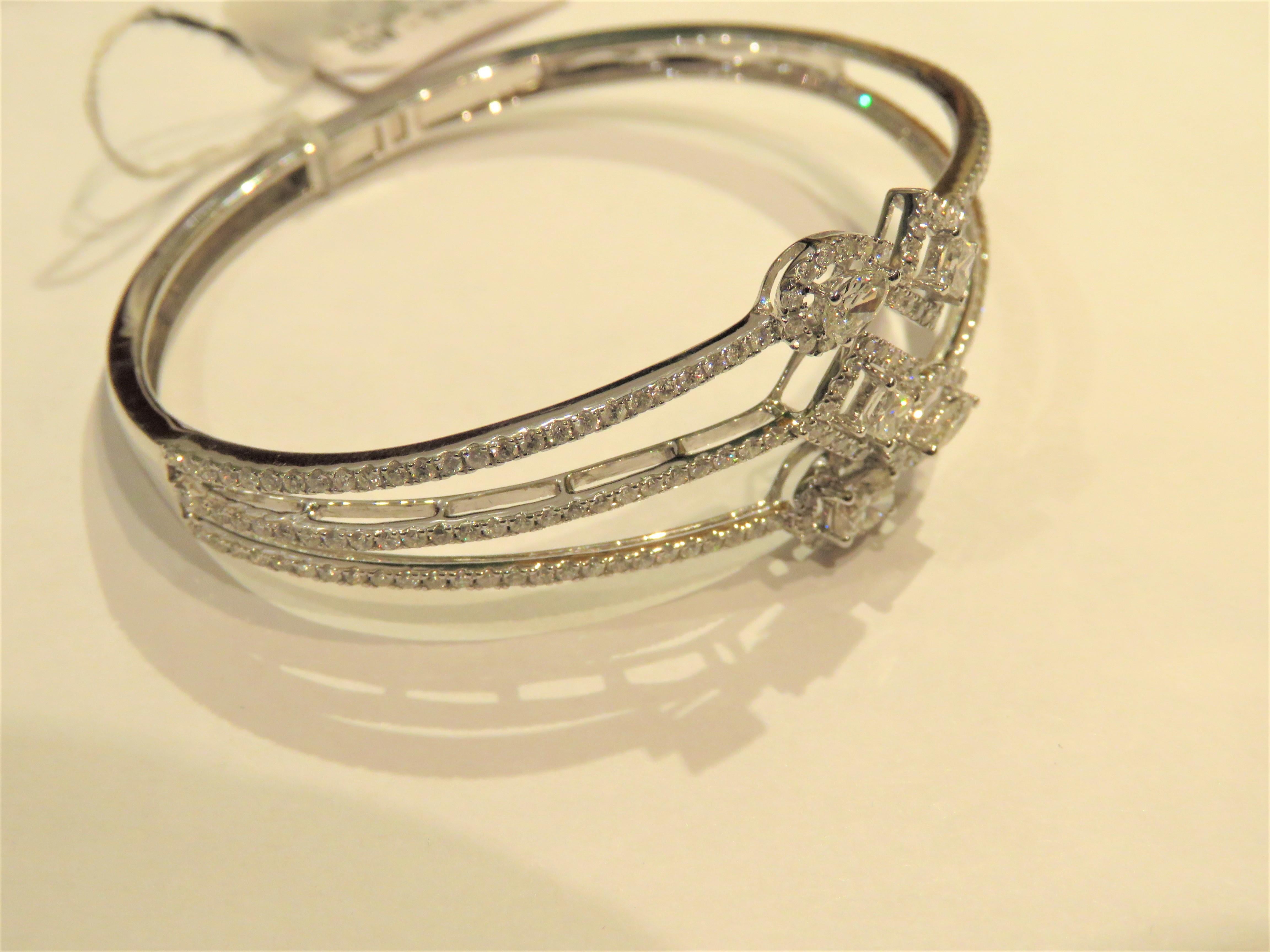 NWT $17, 179 Rare 18KT Gold Fancy Cut Diamond Cuff Bangle Bracelet In New Condition For Sale In New York, NY