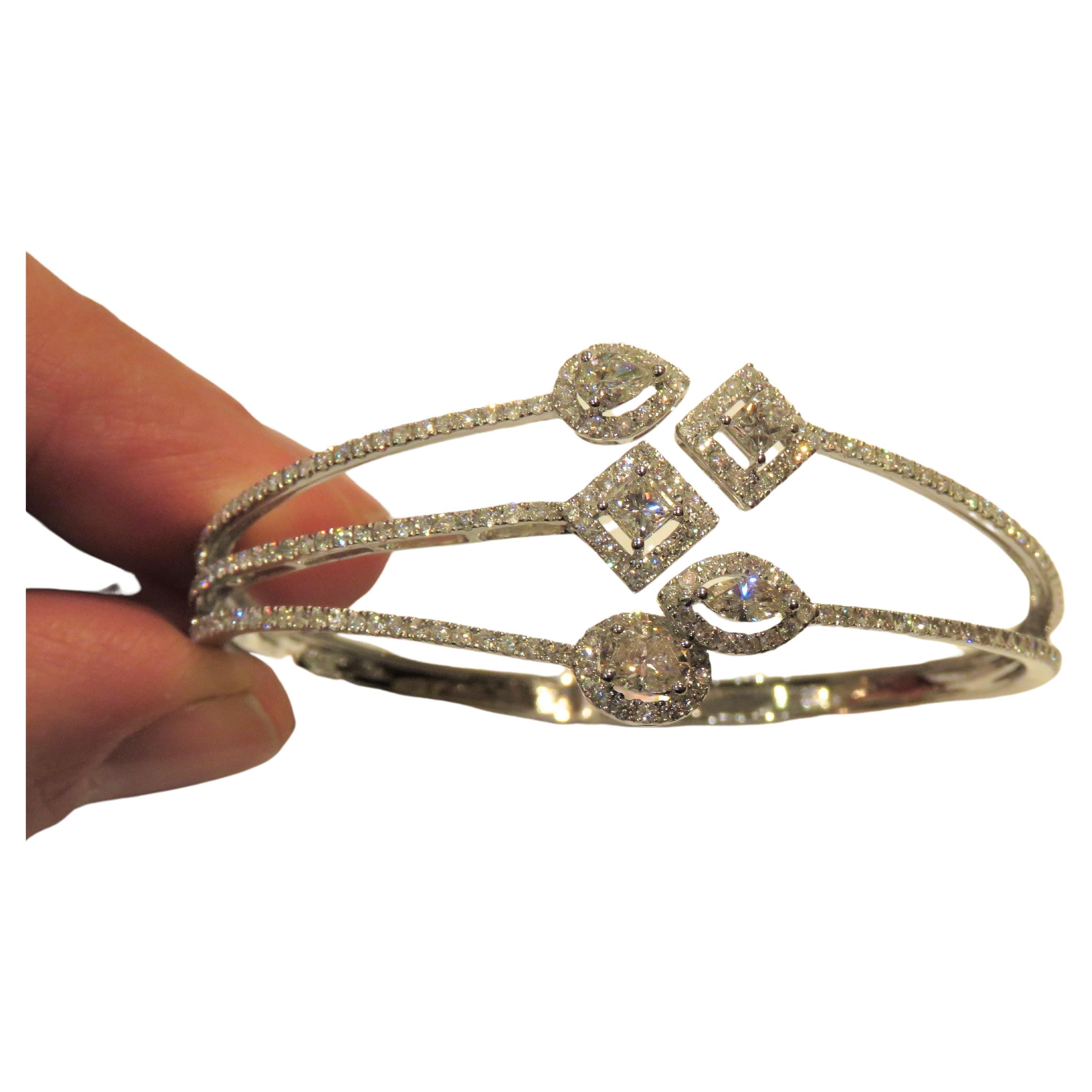 NWT $17, 179 Rare 18KT Gold Fancy Cut Diamond Cuff Bangle Bracelet For Sale