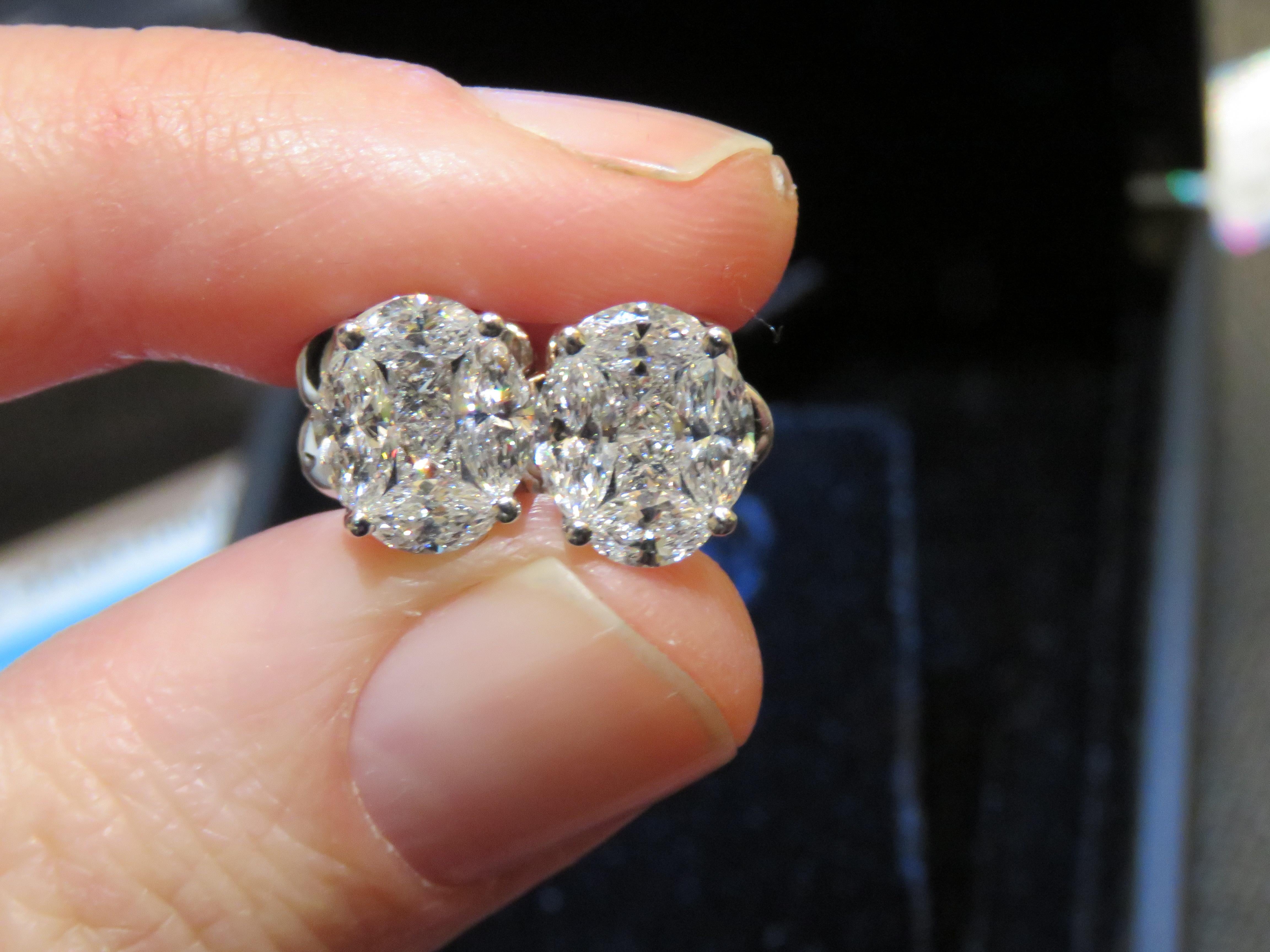 Mixed Cut NWT $17, 500 18 Karat Gold Fancy Oval Illusion Glittering Diamond Stud Earrings For Sale