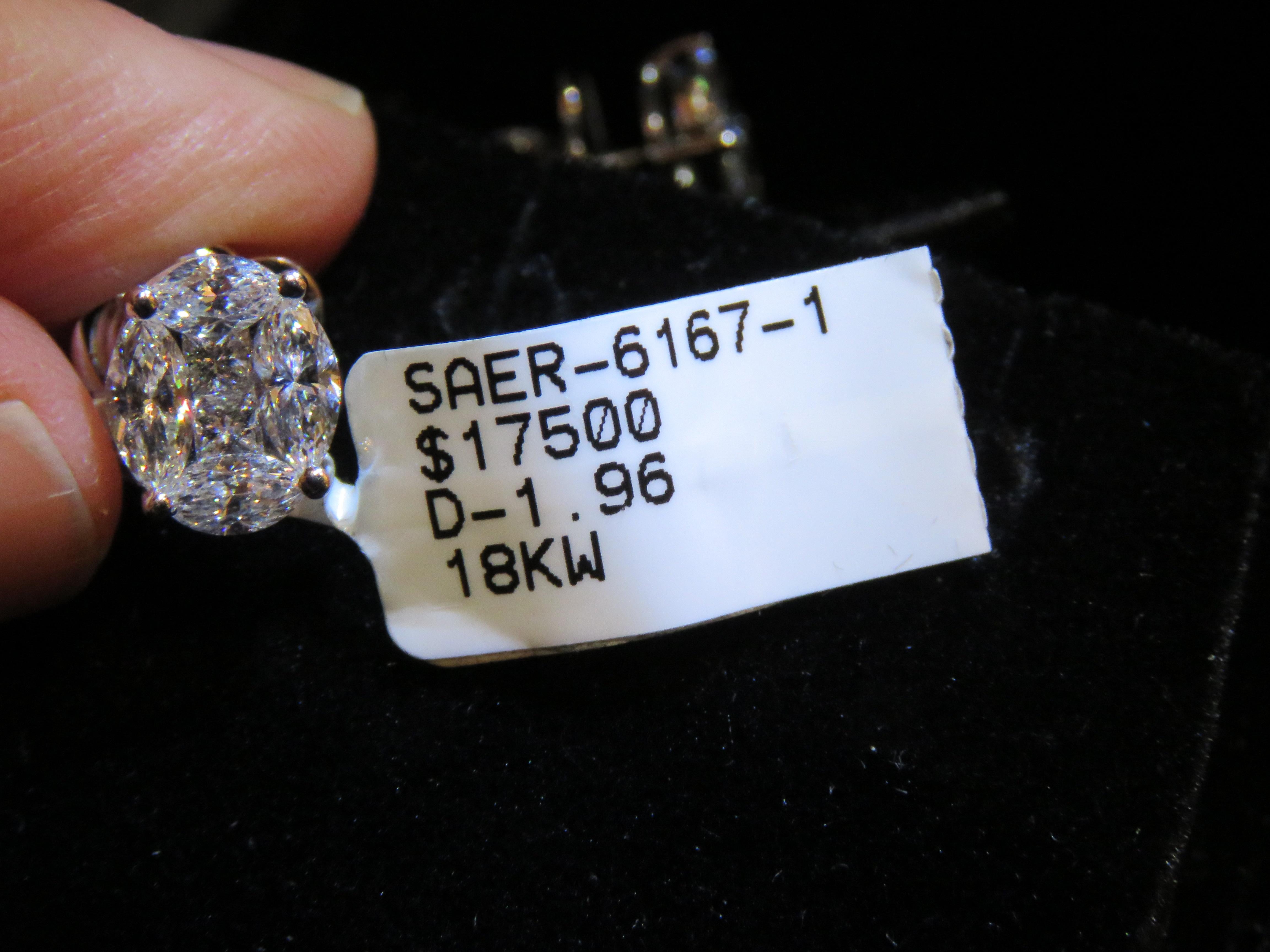Women's NWT $17, 500 18 Karat Gold Fancy Oval Illusion Glittering Diamond Stud Earrings For Sale