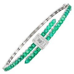 NWT $17, 500 Oro 18KT Bracciale Bangle con diamanti e smeraldi