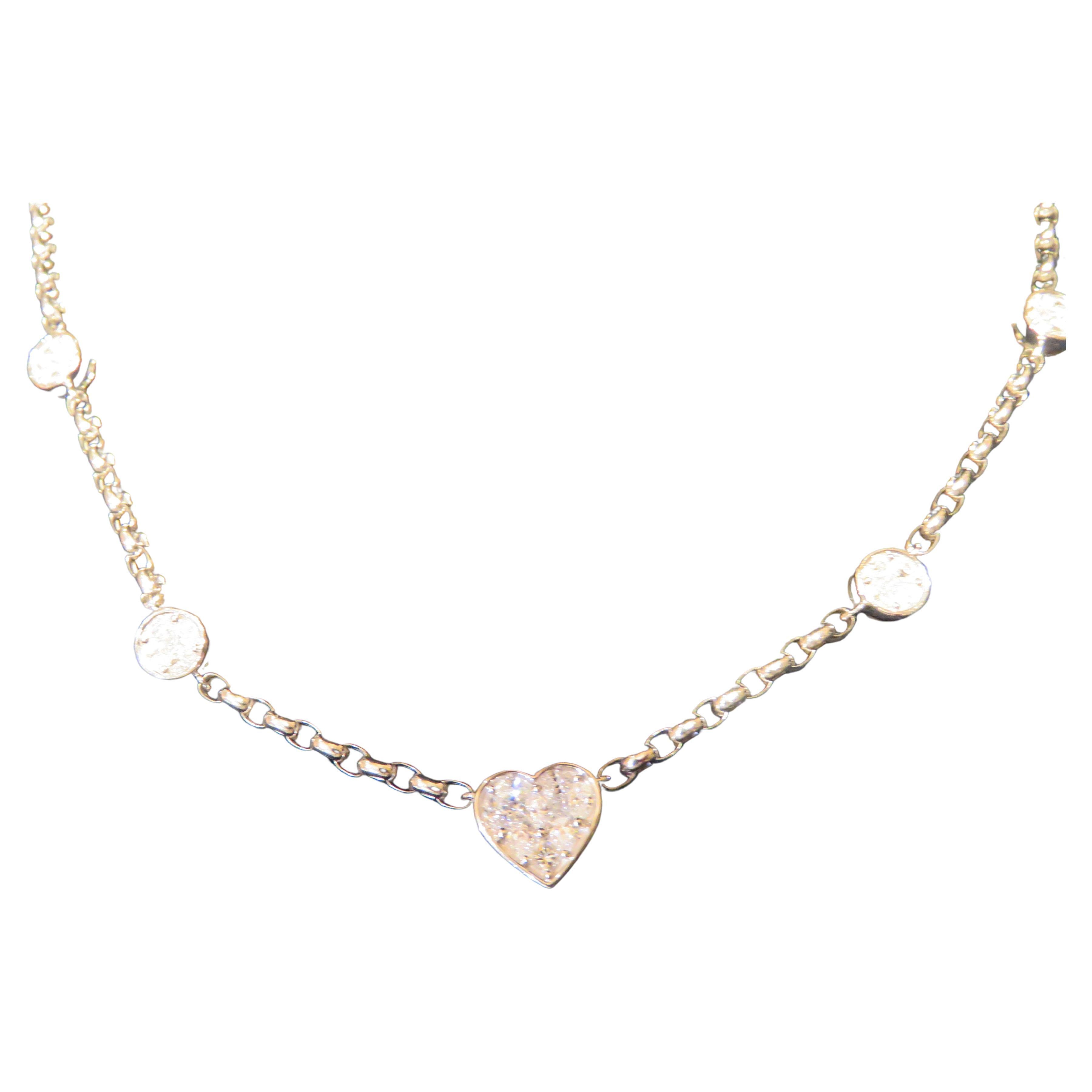 NWT $17, 812 18KT Gold Glittering Fancy Pave Heart and Round Diamond Necklace For Sale