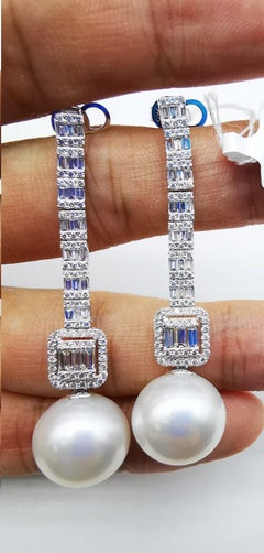 NWT $17, 829 18KT Gold Rare Lrg South Sea Pearl Gorgeous Diamond Dangle Earrings