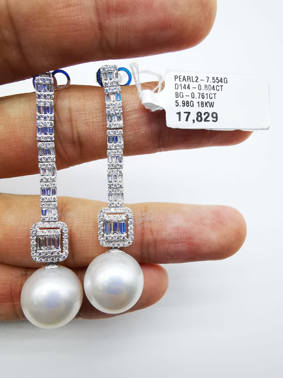 Mixed Cut NWT $17, 829 18KT Gold Rare Lrg South Sea Pearl Gorgeous Diamond Dangle Earrings For Sale