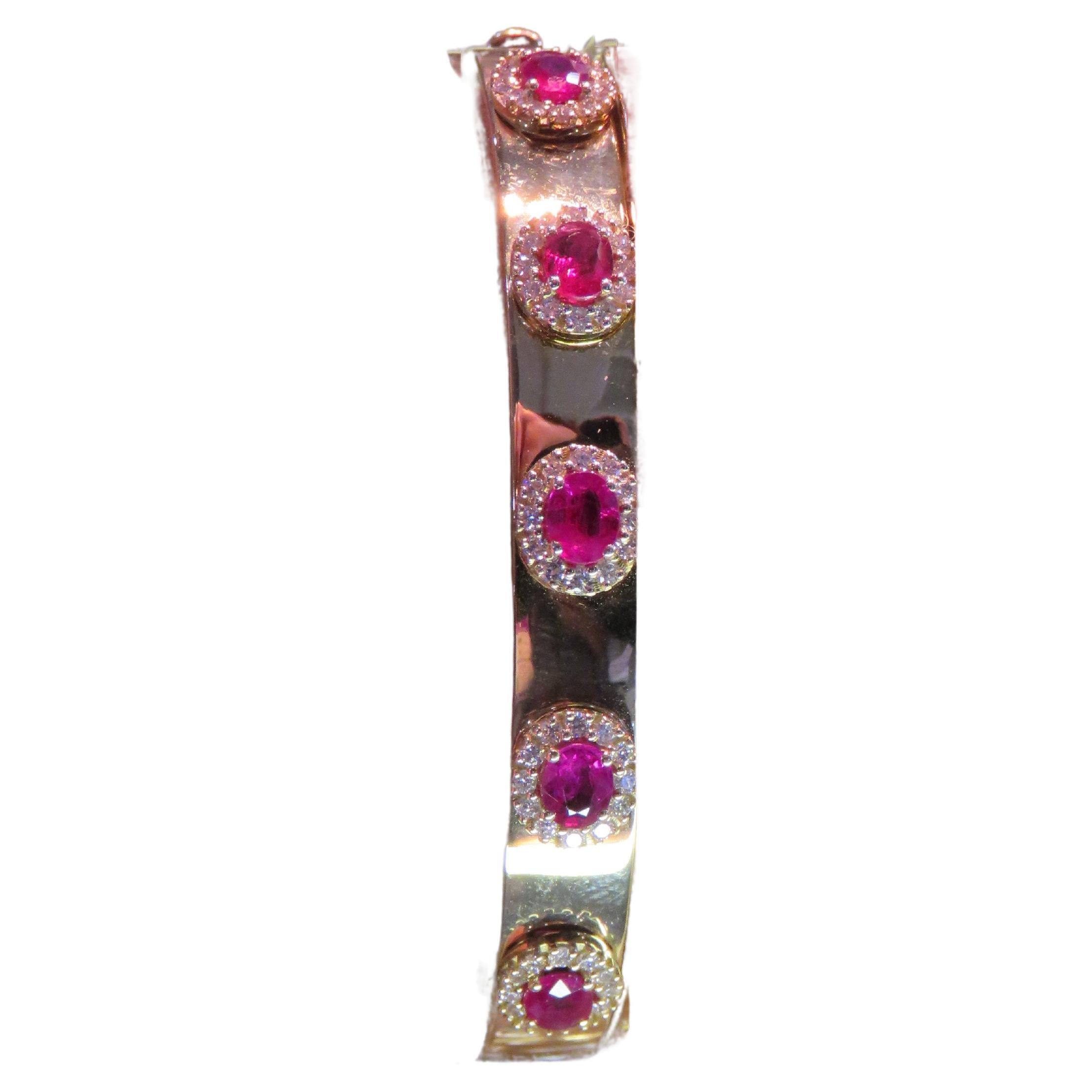 NWT $17, 900 18KT Gold Fancy Glittering Ruby Diamond Bracelet Bangle Cuff For Sale