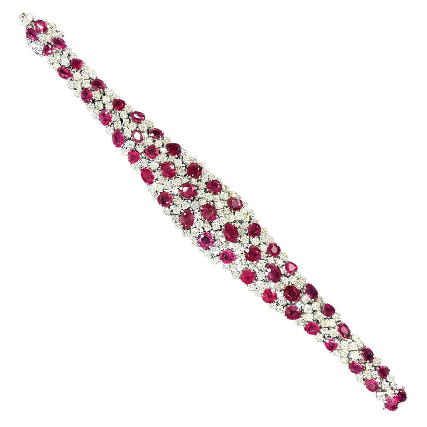 NWT $175.000 Raro bracciale in oro 18KT 40CT con diamanti e rubini birmani