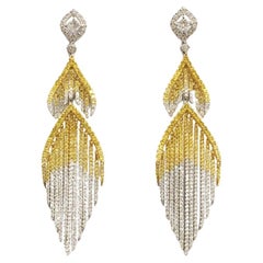 NWT $17,500 18KT Magnificent Fancy Yellow Diamond White Diamonds Fringe Earrings