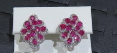 NWT 17, 579 18KT Fancy Large Glittering Rare Fancy Colorful Ruby Diamond Earrings