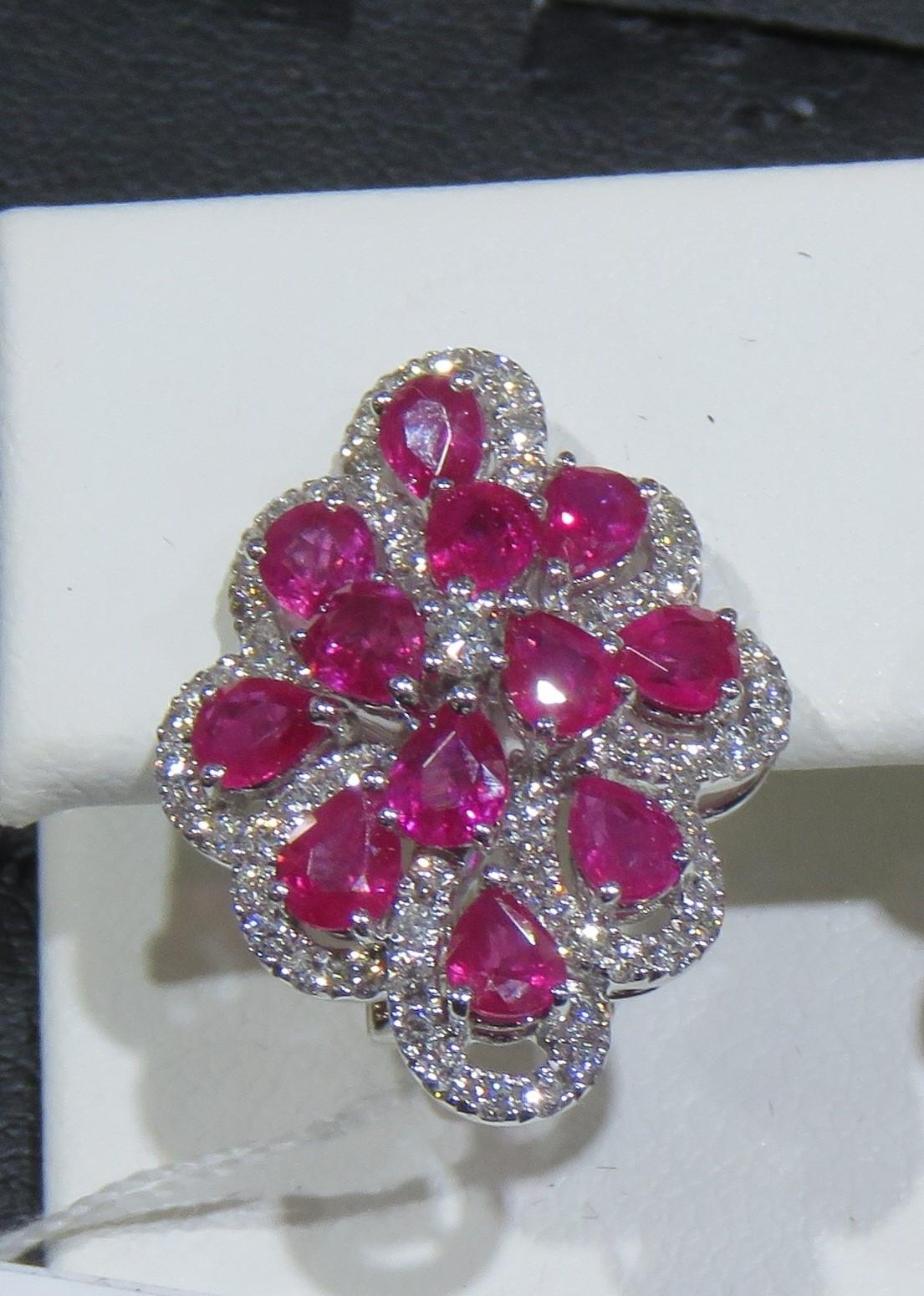 Mixed Cut NWT 17, 579 18KT Fancy Large Glittering Rare Fancy Colorful Ruby Diamond Earrings For Sale