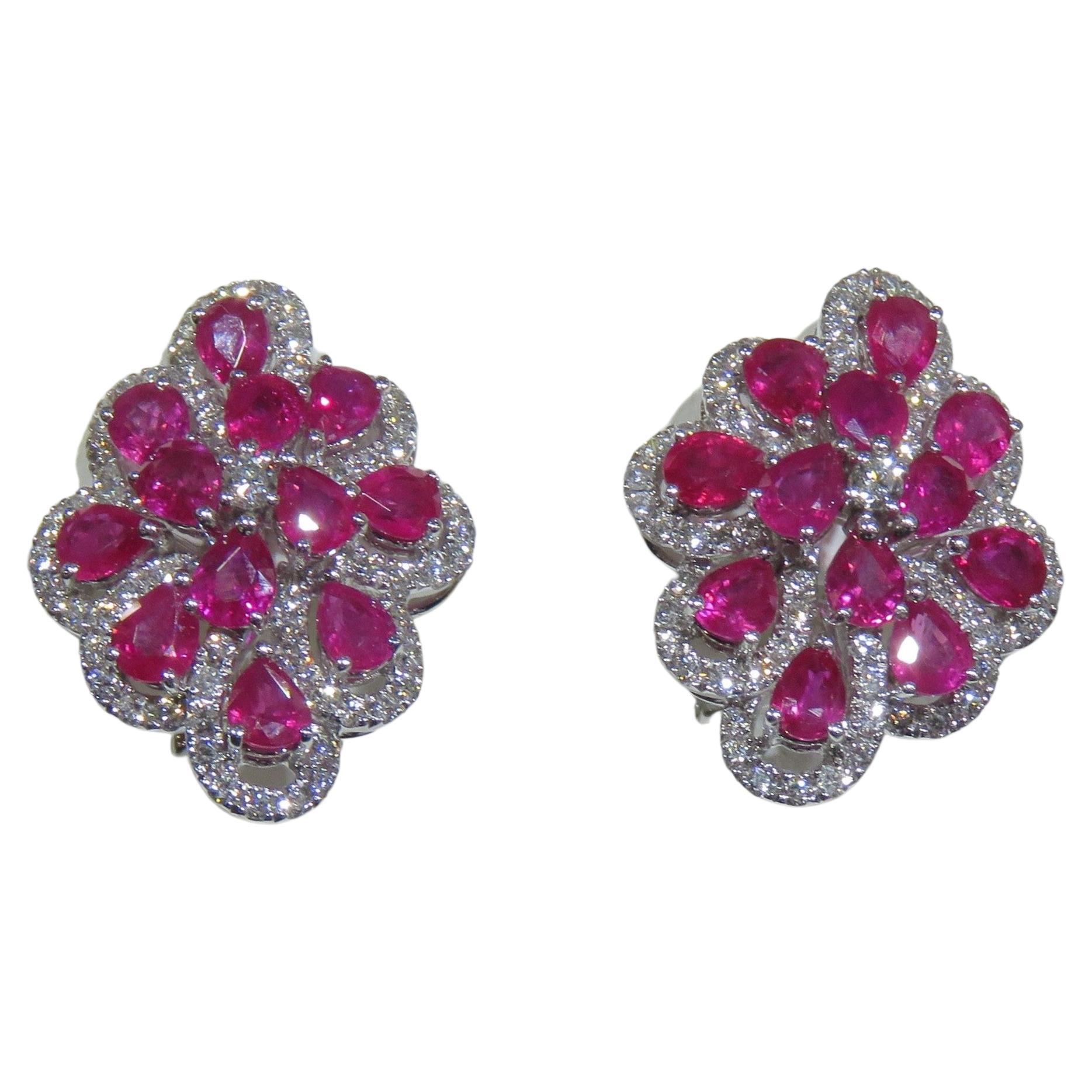 NWT 17, 579 18KT Fancy Large Glittering Rare Fancy Colorful Ruby Diamond Earrings