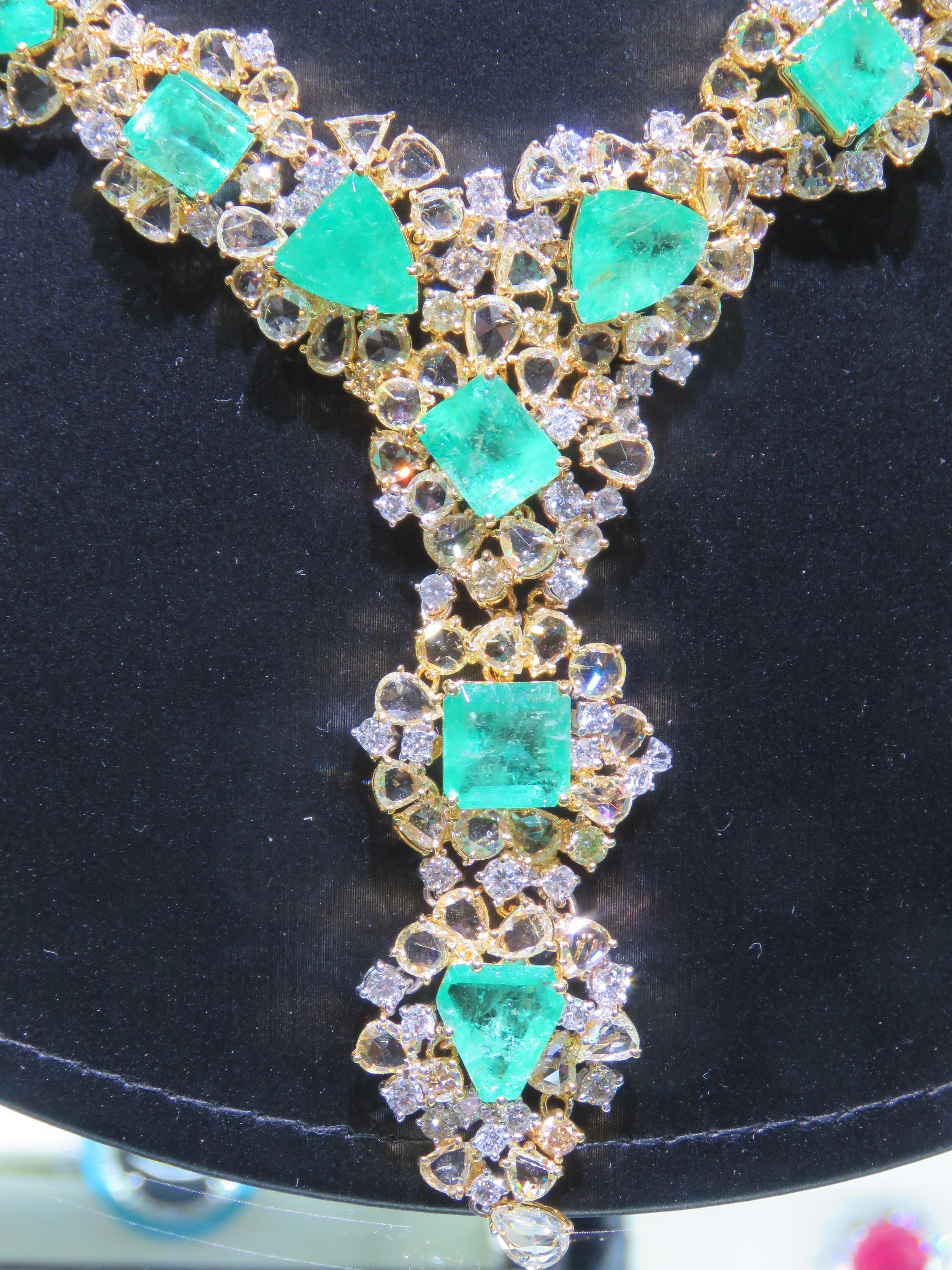 NWT $ 176, 000 Rare Fancy 18KT Gorgeous 50CT Esmeralda Amarillo Diamond Drop Necklace Corte rosa en venta
