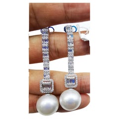 NWT $17, 829 18KT Gold Rare Lrg South Sea Pearl Gorgeous Diamond Dangle Earrings
