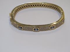 NWT $18, 000 18KT Gold Fancy Glittering Sapphire Diamond Bracelet Bangle Cuff