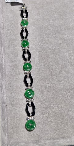 NWT $18, 000 18KT Gold Gorgeous Burmese Jadeite Diamond Black Onyx Bracelet