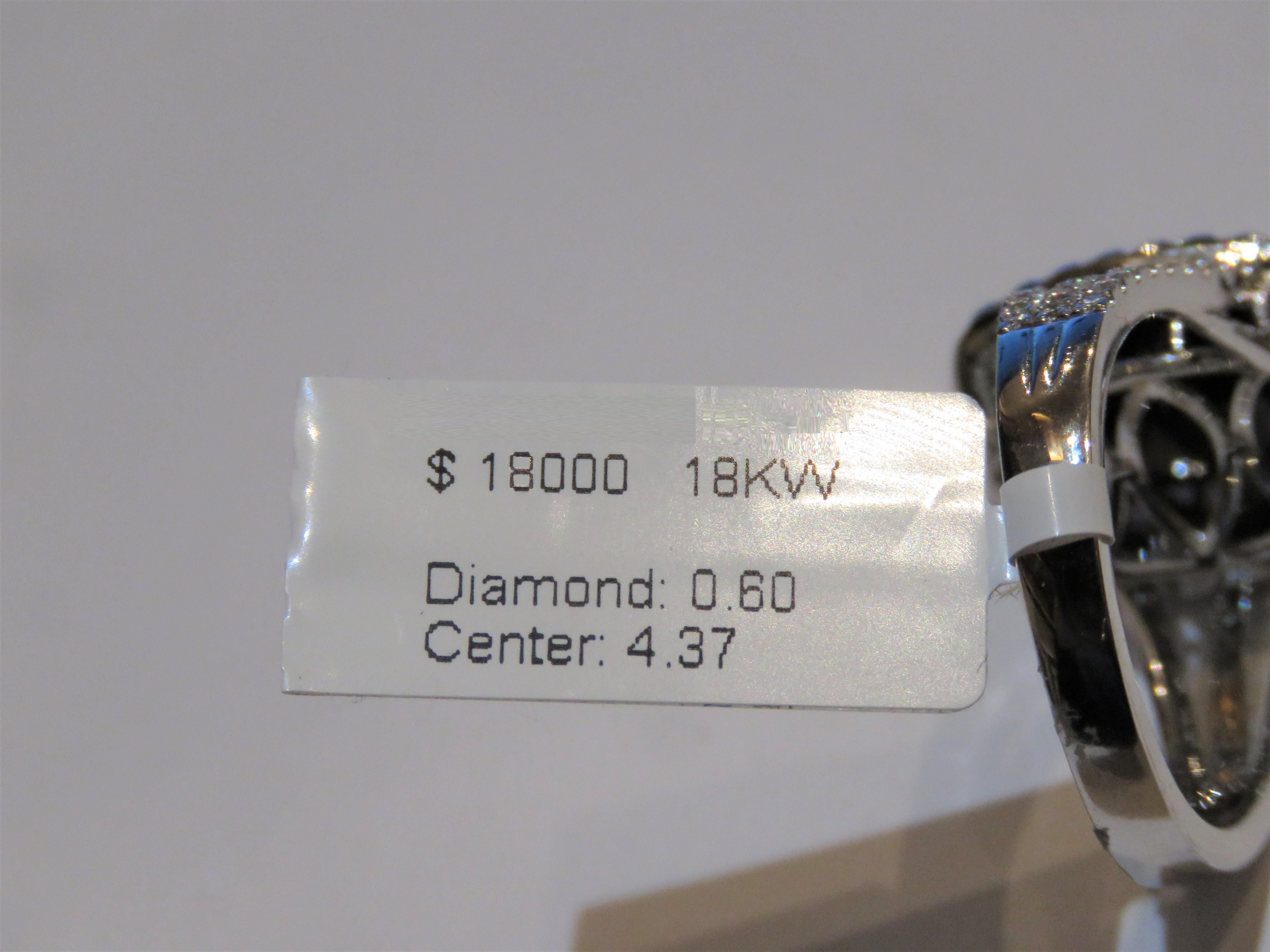 Women's NWT $18, 000 18KT White Gold Rare Large 5CT Faceted Gorgeous Black Diamond Ring For Sale