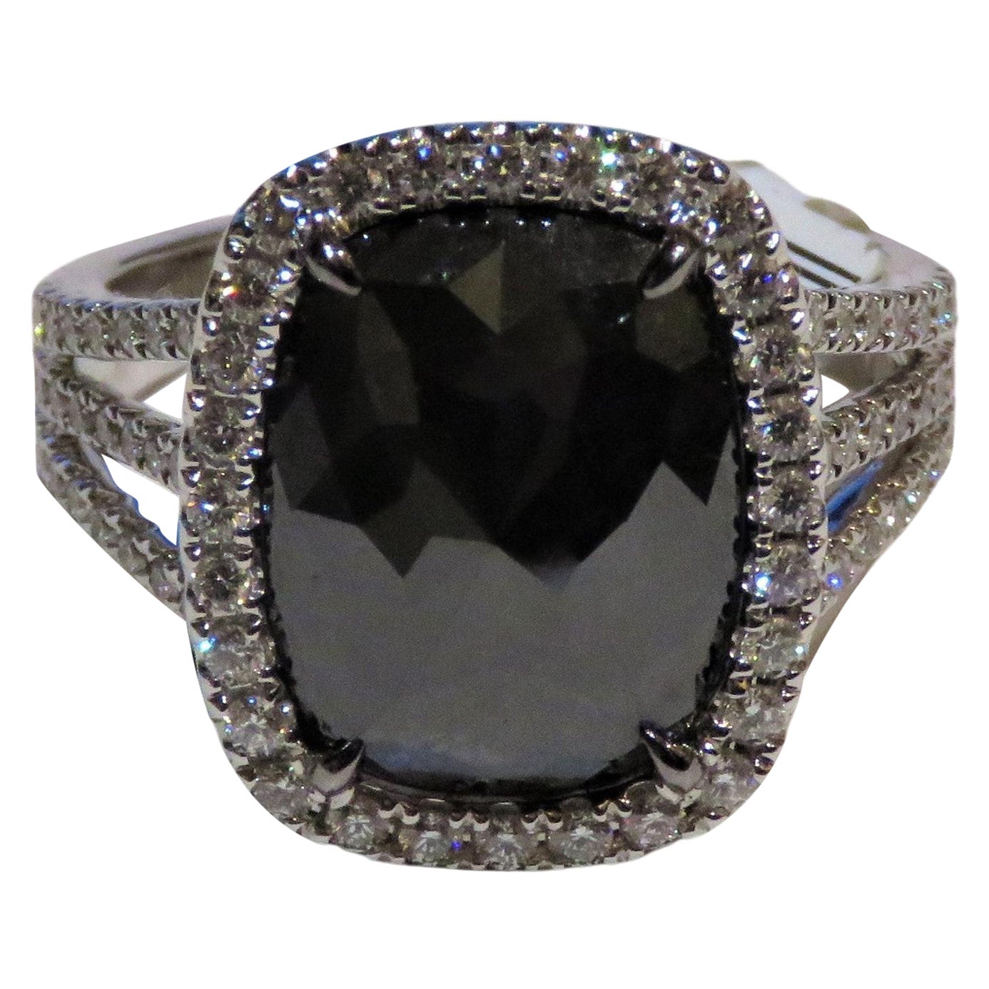 Seltener großer 5CT facettierter, prächtiger schwarzer Diamantring, neuwertig, 18KT Weißgold