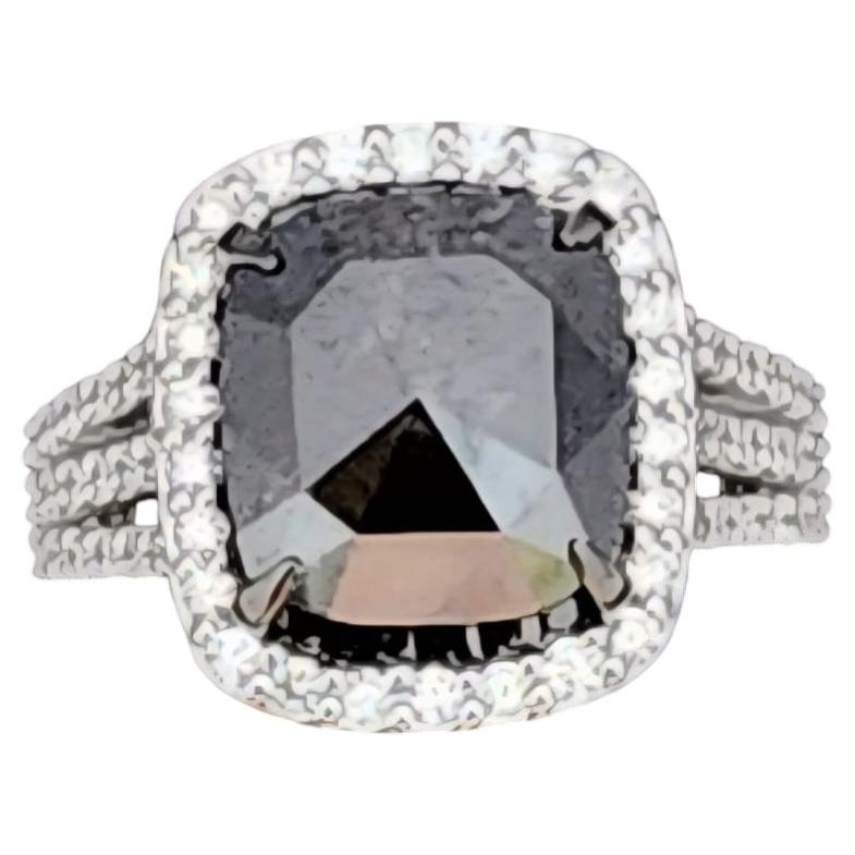 NWT $18, 000 18KT White Gold Rare Large 6CT Faceted Gorgeous Black Diamond Ring