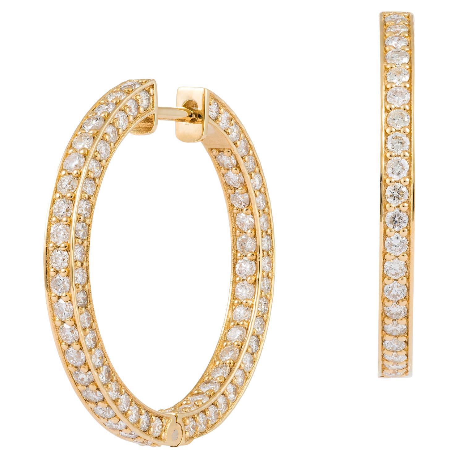 NWT 18, 000 Boucles d'oreilles en or jaune 18KT Fancy Gorgeous Glittering Diamond Hoop Earrings