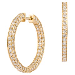 NWT 18, 000 Boucles d'oreilles en or jaune 18KT Fancy Gorgeous Glittering Diamond Hoop Earrings
