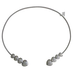 NWT $18, 382 18KT Fancy Glittering Fancy White Diamond Heart Choker Necklace