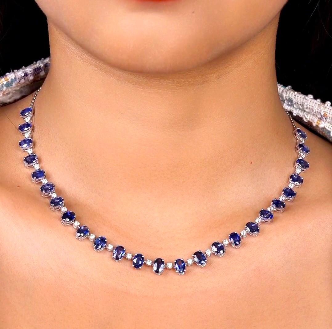 The Following Item we are offering is this Rare Important Radiant 18KT Gold Gorgeous Glittering and Sparkling Magnificent Fancy Oval Cut Blue Sapphire and Diamond Necklace. Necklace contains over 15CTS of Beautiful Fancy Oval Cut Blue Sapphires and