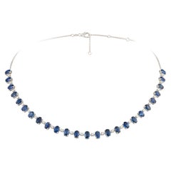 NWT $18, 500 18KT Fancy Large Glittering 15CTS Oval Sapphire Diamond Necklace