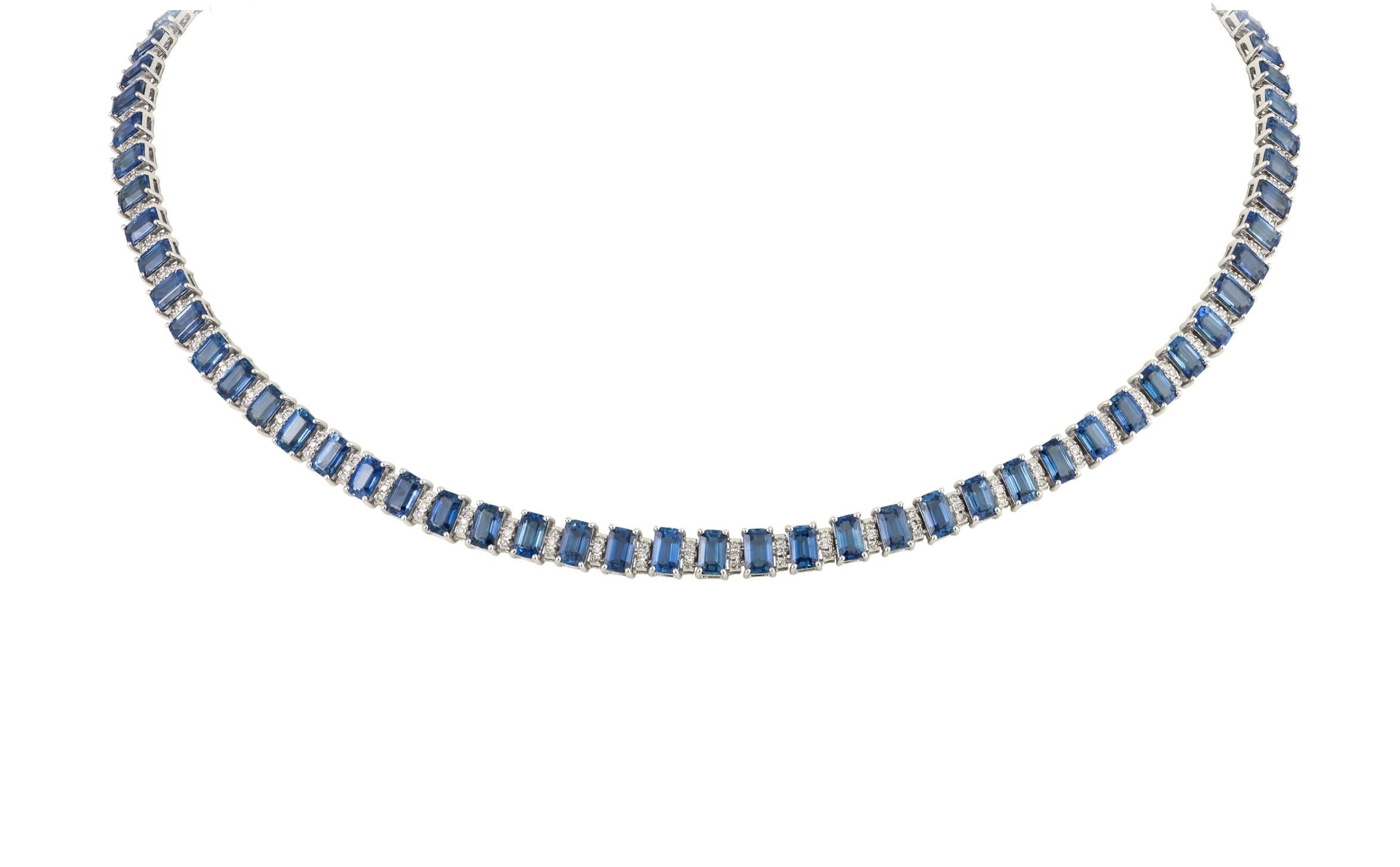 Mixed Cut NWT $18, 500 18KT Fancy Large Glittering Fancy Blue Sapphire Diamond Necklace For Sale