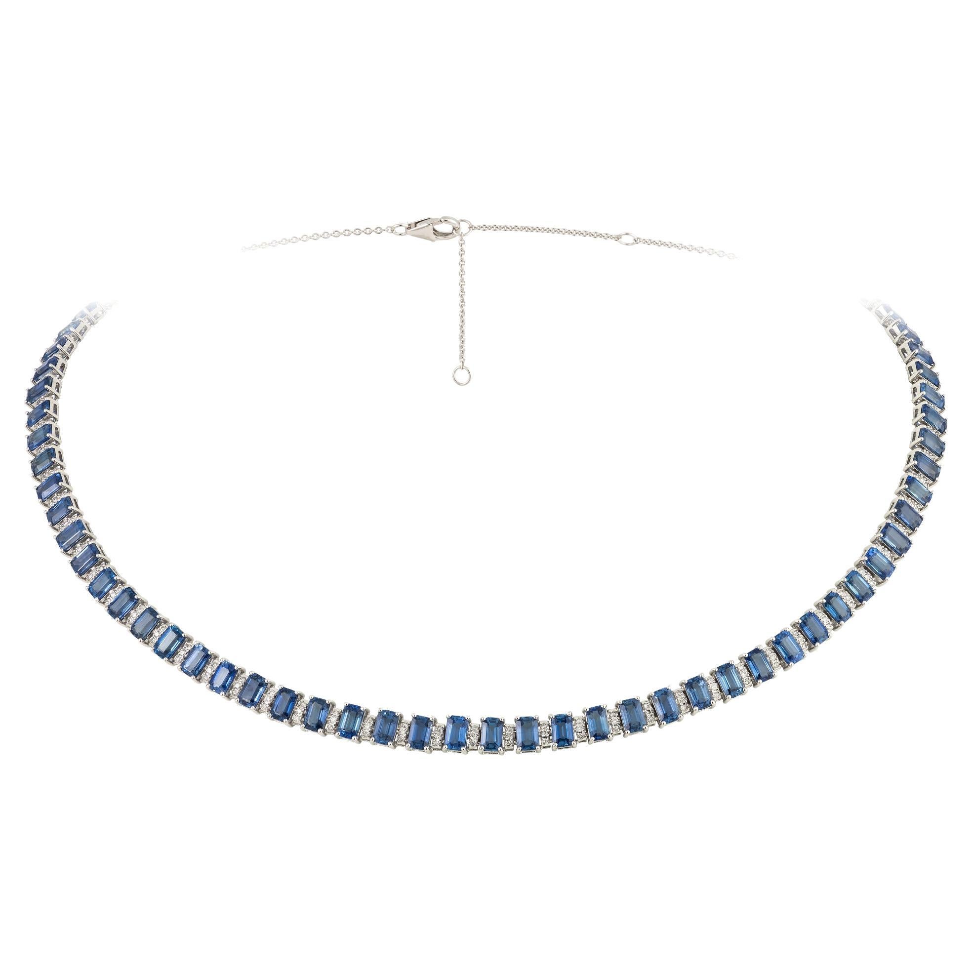 NWT $18, 500 18KT Fancy Large Glittering Fancy Blue Sapphire Diamond Necklace For Sale