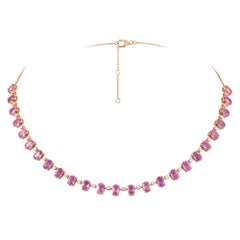 NWT $18, 500 18KT Fancy Large Glittering Oval Pink Sapphire Diamond Necklace