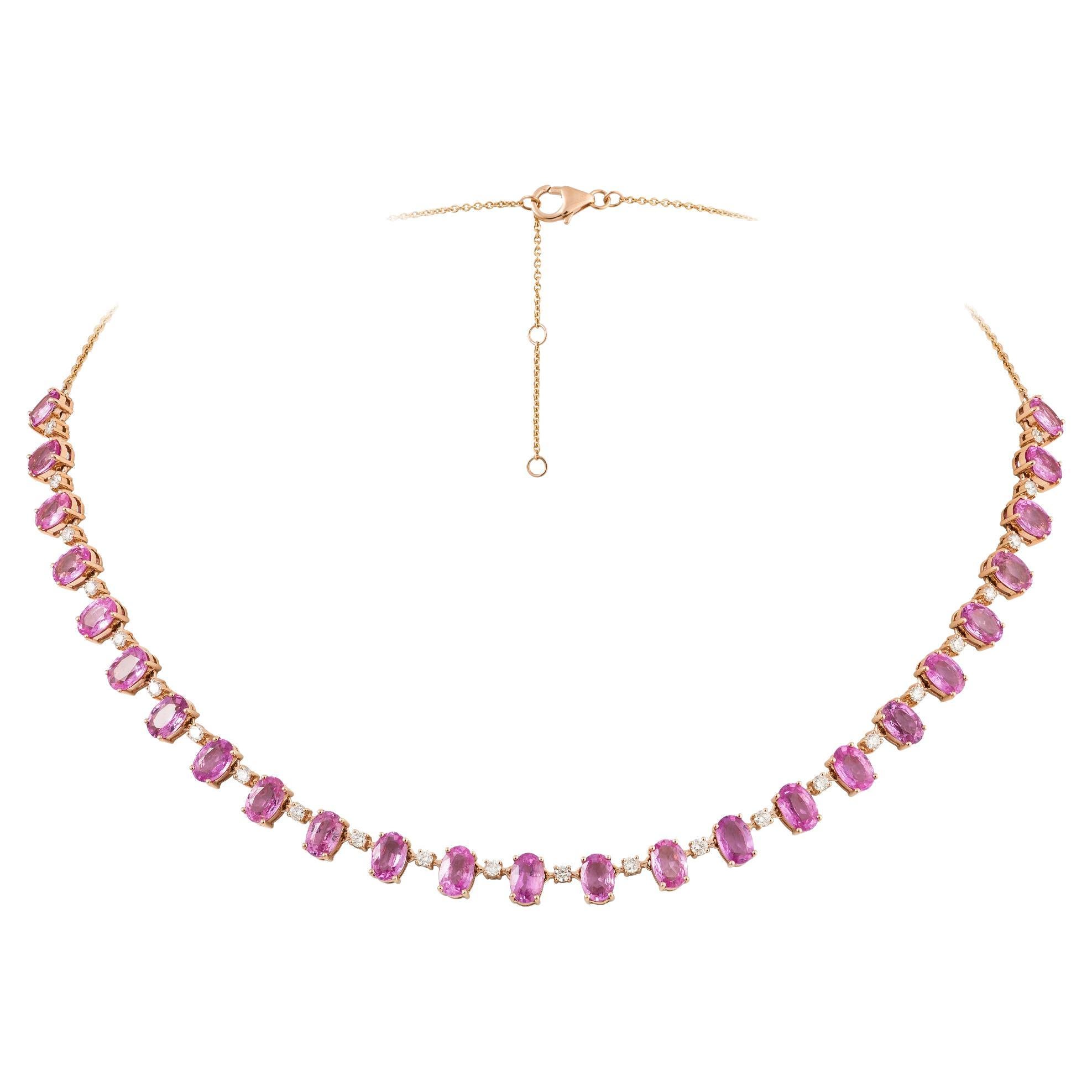  NWT $18, 500 18KT Fancy Large Glittering Oval Pink Sapphire Diamond Necklace