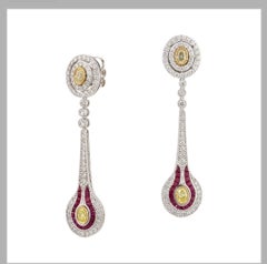 NEU $18, 500 18KT Gold Prächtige gelbe Fancy-Diamant-Rubin-Ohrhänger, Neu mit Diamanten
