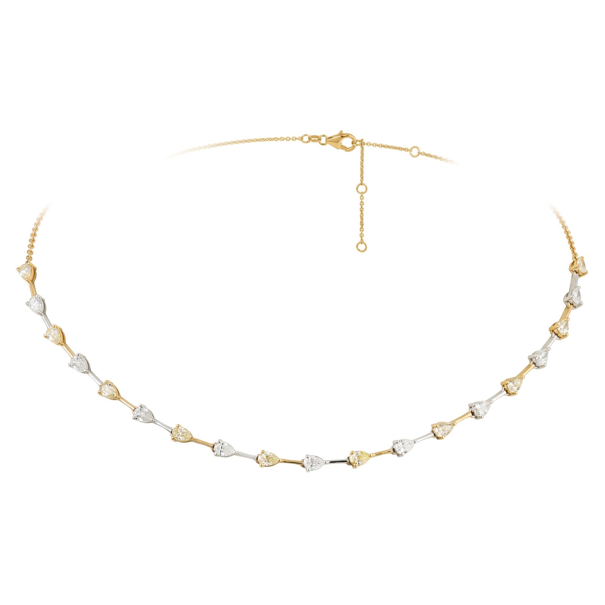 The Following Item we are offering is A Rare 18KT Gold Fancy Large Fancy Yellow Diamond White Diamond Pear Shaped Diamond Strand. Necklace is comprised of Finely Set Glittering Round Gorgeous Fancy Pear Shaped Fancy Yellow and White Diamonds!! The