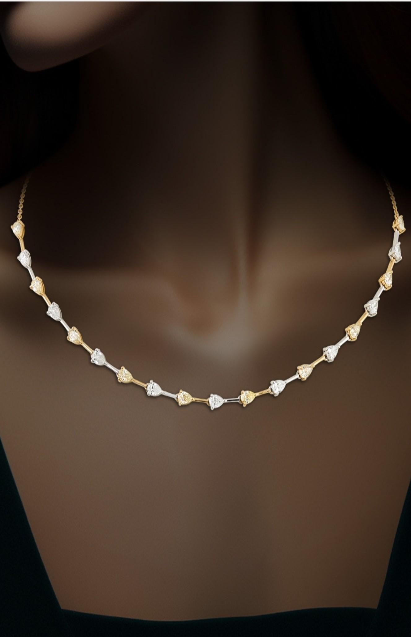 Pear Cut NWT $18, 500 Important 18KT Gold Fancy Yellow Diamond and White Diamond Necklace For Sale